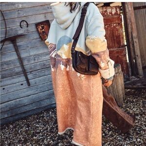 COPY - Free People  Acadia Blue and Orange Color-Blocked Cape NWT